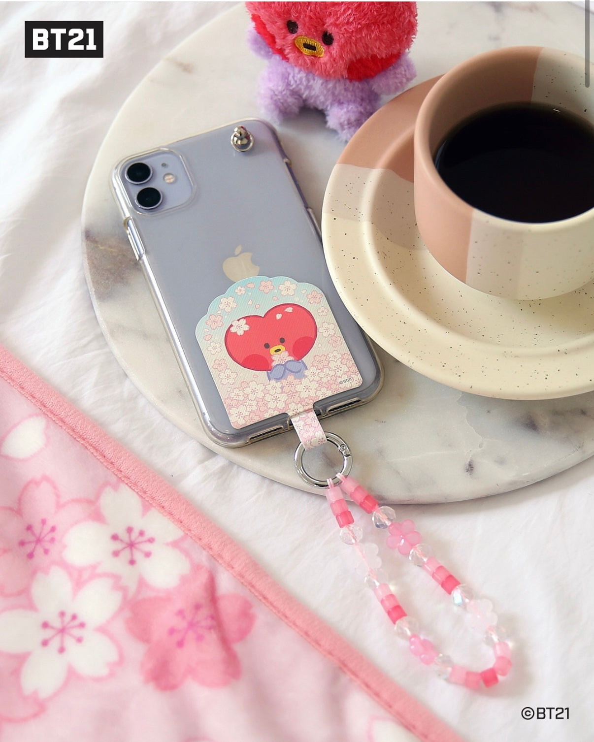 BT21 Cherry Blossom Phone Tag Holder