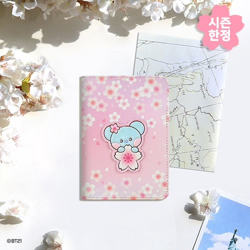 BT21 Leather Patch Cherry Blossom S Passport Cover