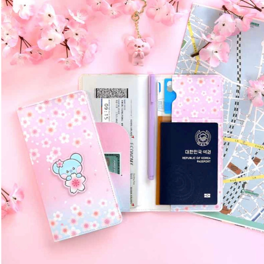 BT21 Leather Patch Cherry Blossom L Passport Cover