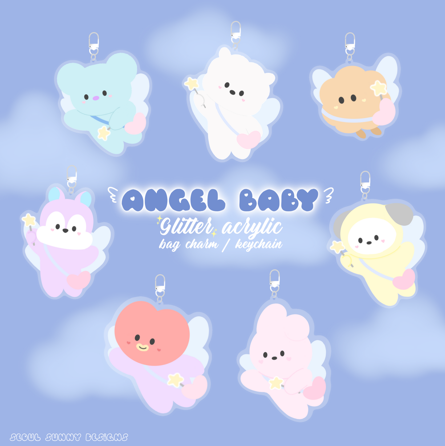 Angel Baby Large Glitter Acrylic Bag Charm / Keychain