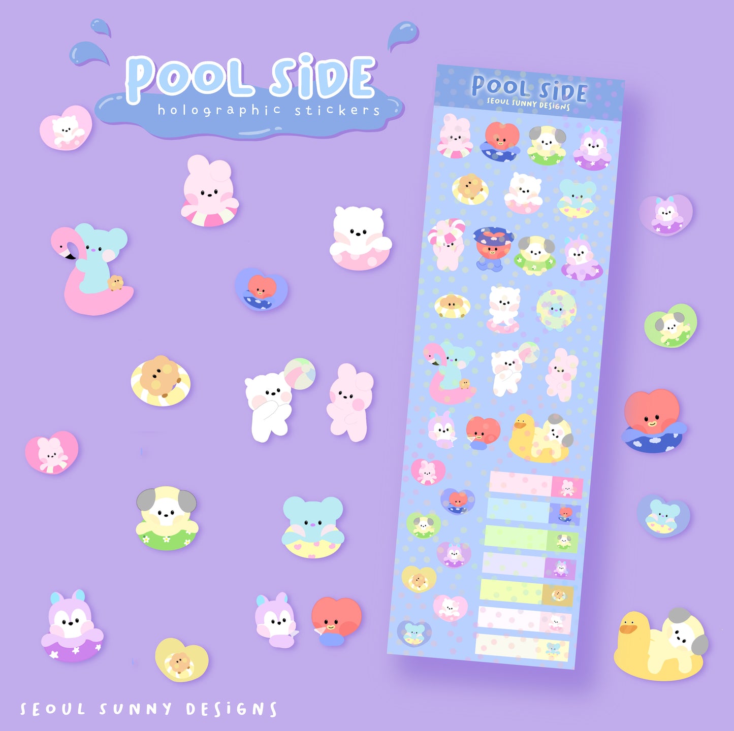 Pool Side Holographic Sheet Stickers