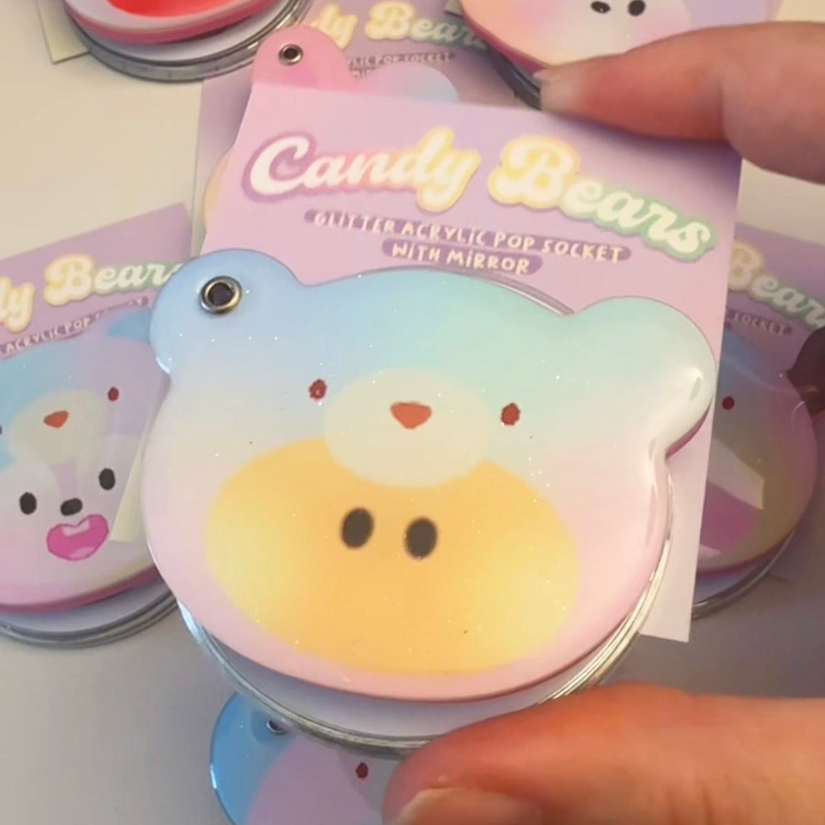 Candy Bears Glitter Pop Socket with Mirror MagSafe or Adhesive
