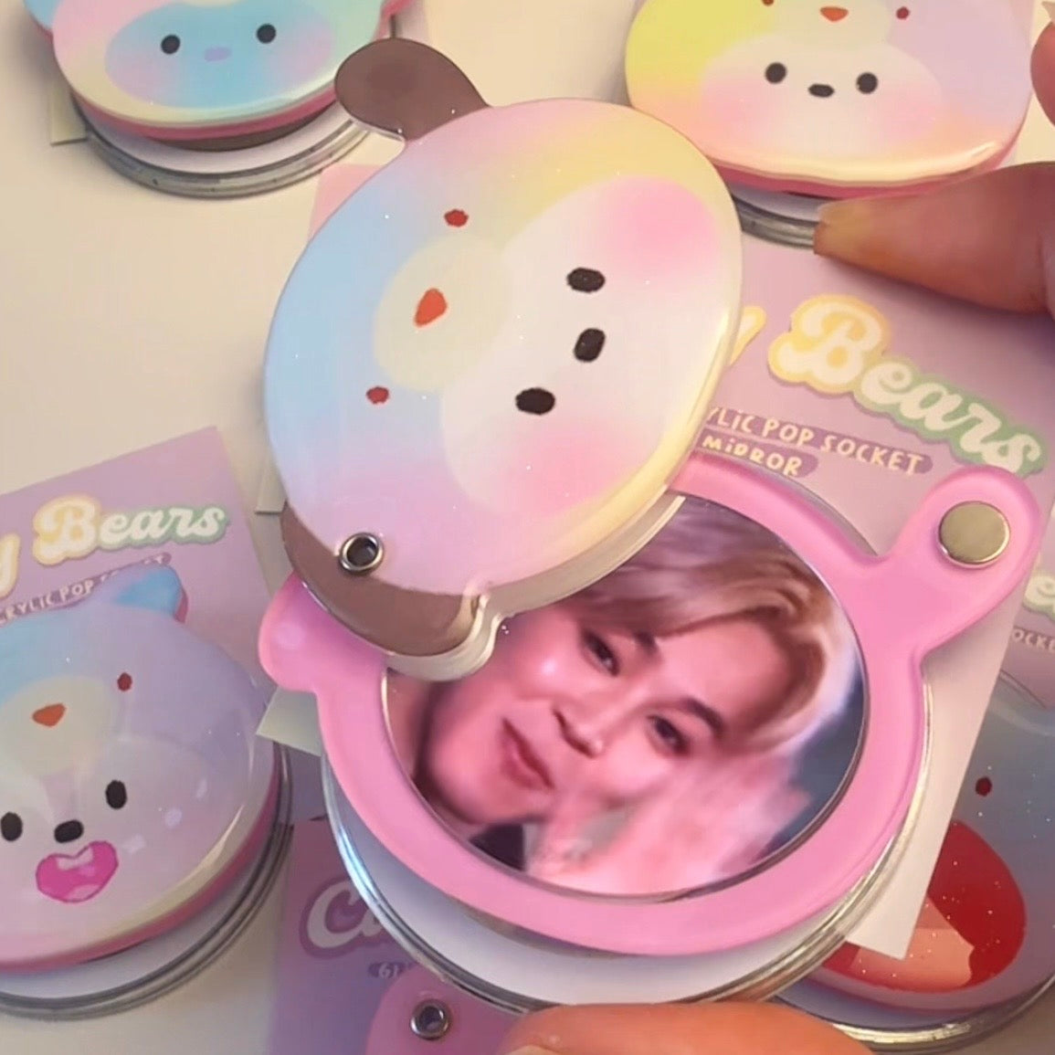 Candy Bears Glitter Pop Socket with Mirror MagSafe or Adhesive