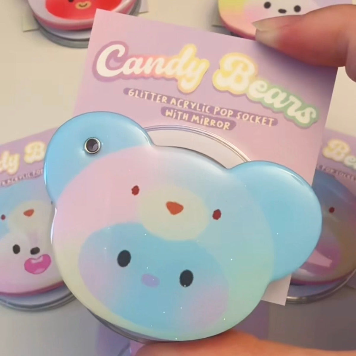 Candy Bears Glitter Pop Socket with Mirror MagSafe or Adhesive