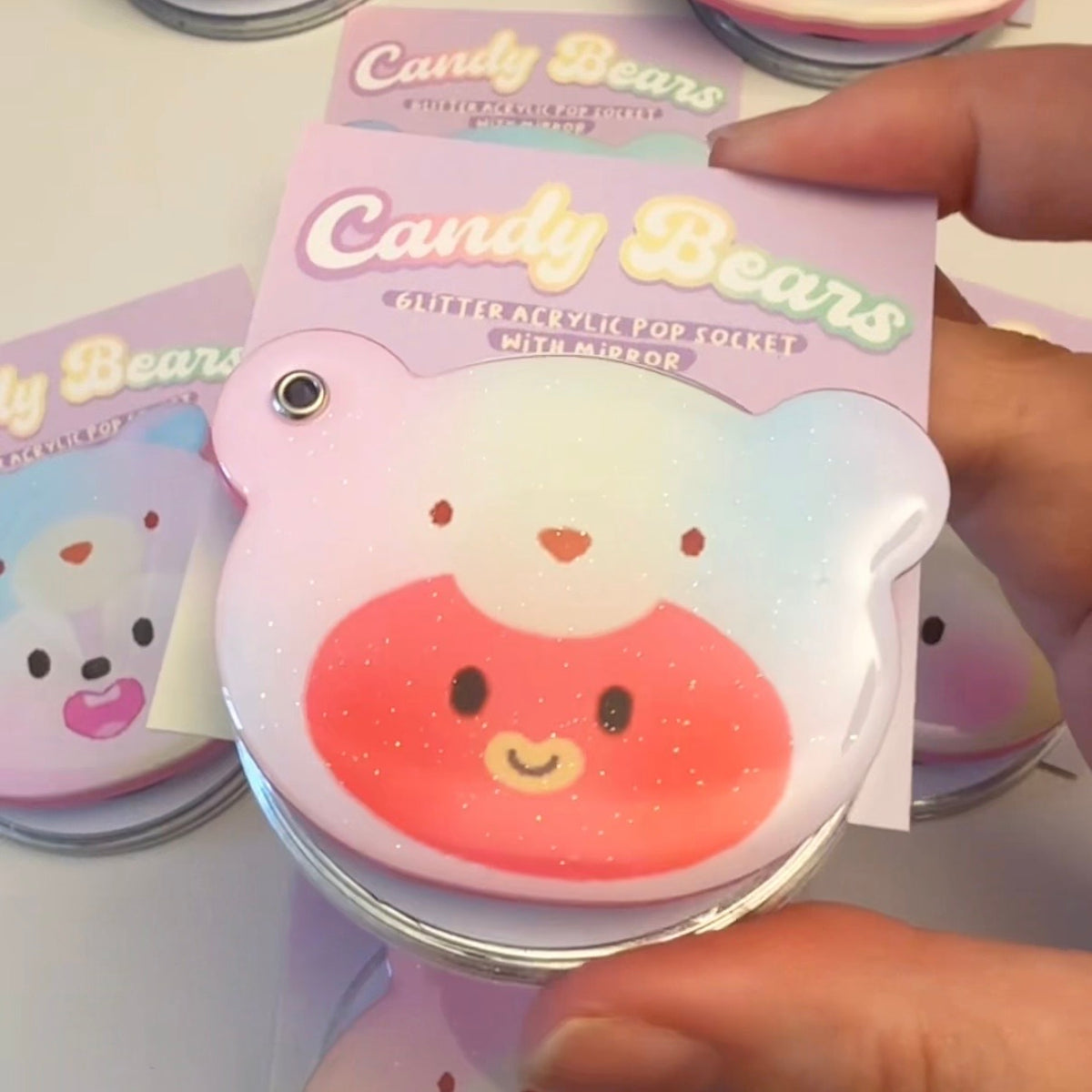 Candy Bears Glitter Pop Socket with Mirror MagSafe or Adhesive