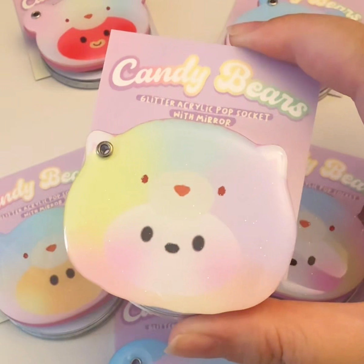 Candy Bears Glitter Pop Socket with Mirror MagSafe or Adhesive