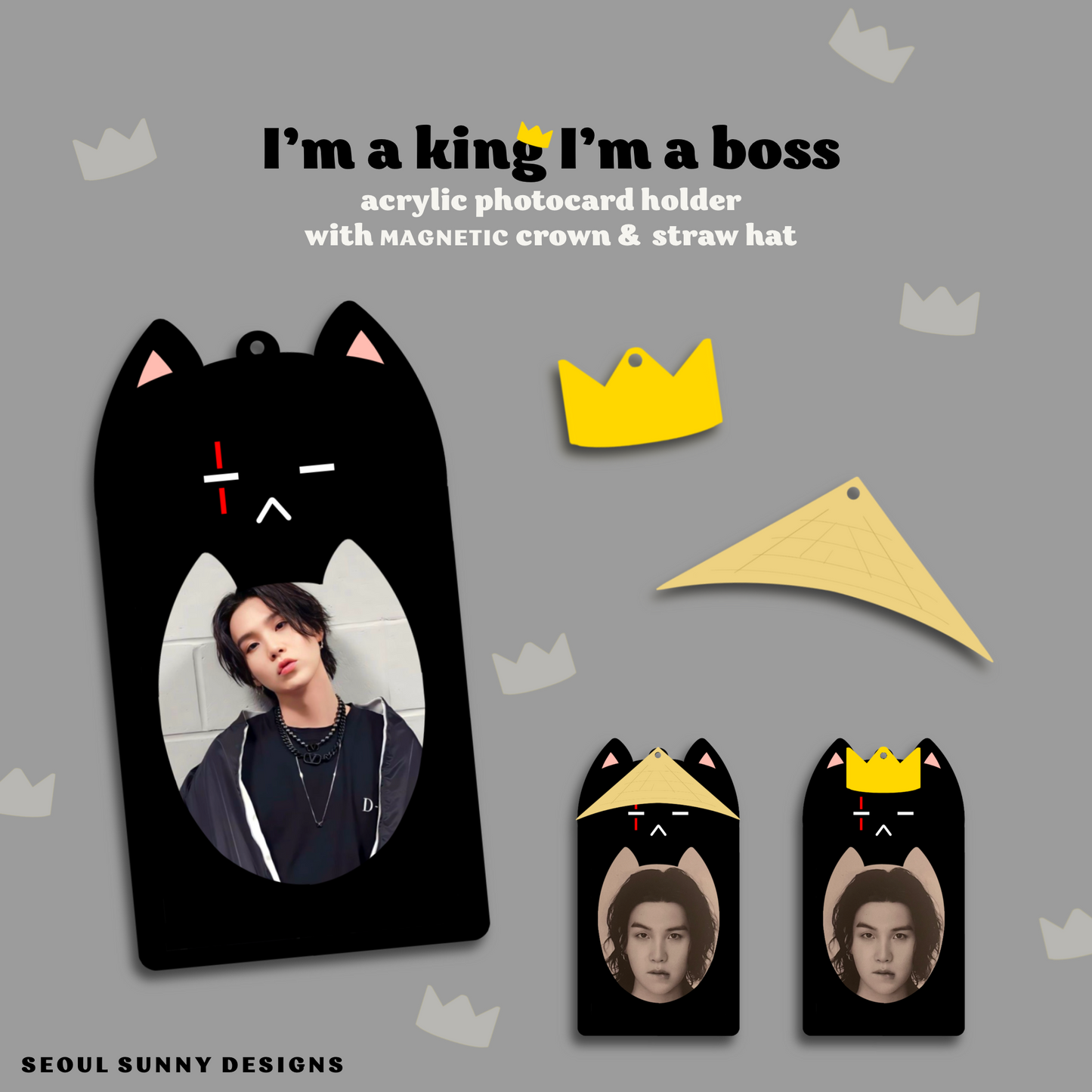 I’m a King I’m a boss acrylic Photocard holder w/magnetic Crown & Hat