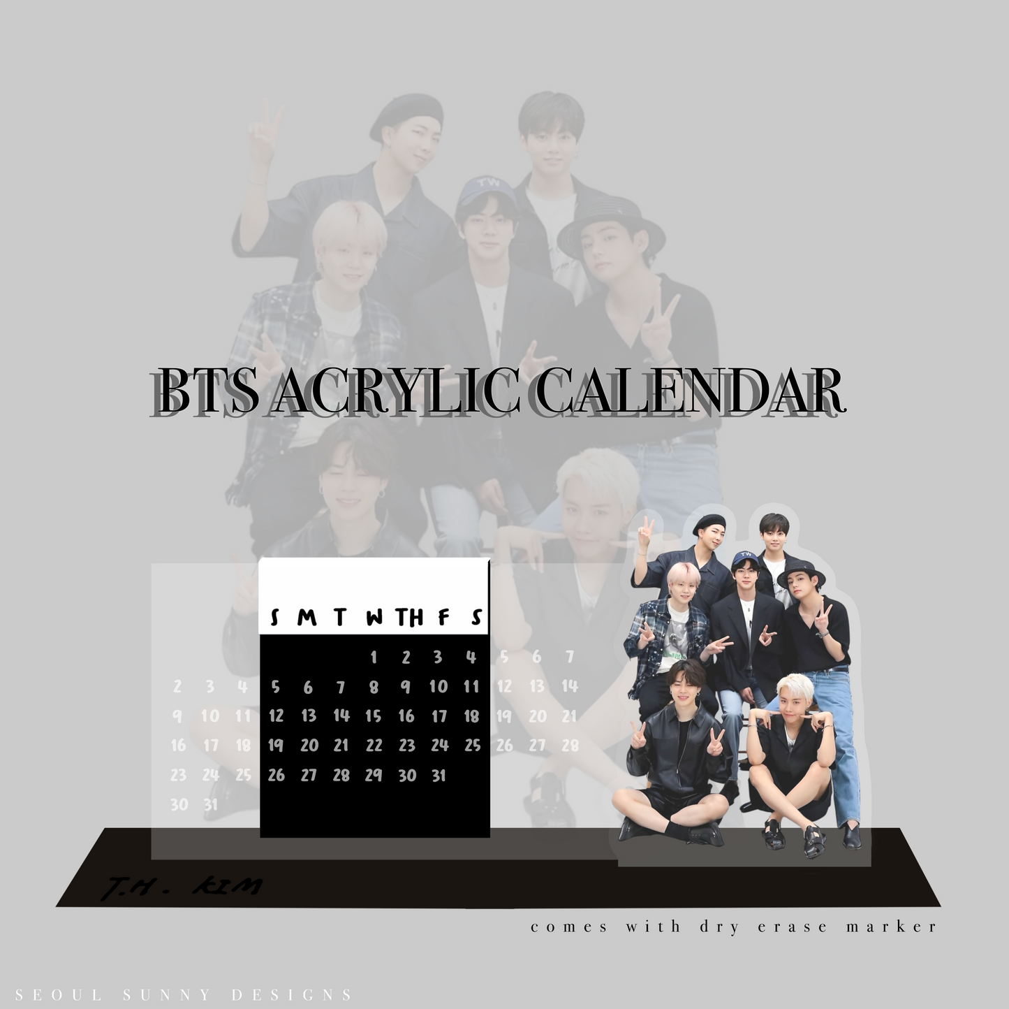 BTS 2025 Acrylic Calendar with dry erase marker