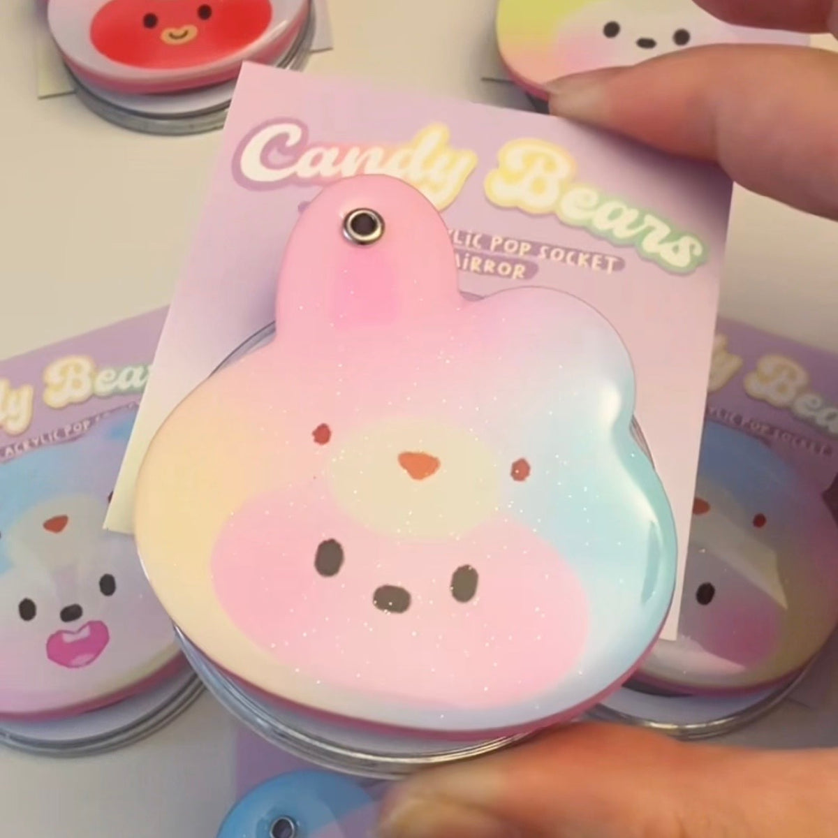 Candy Bears Glitter Pop Socket with Mirror MagSafe or Adhesive